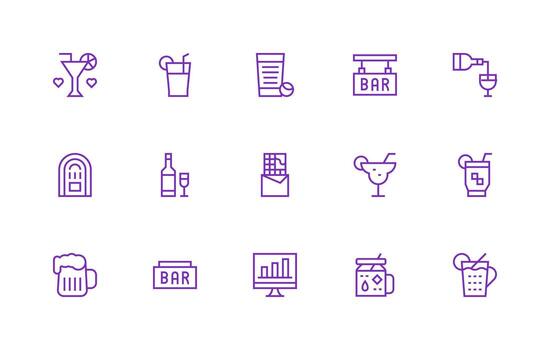 15 Regular Line Vectors for Bar Theme Fully Editable Icon Set for Web