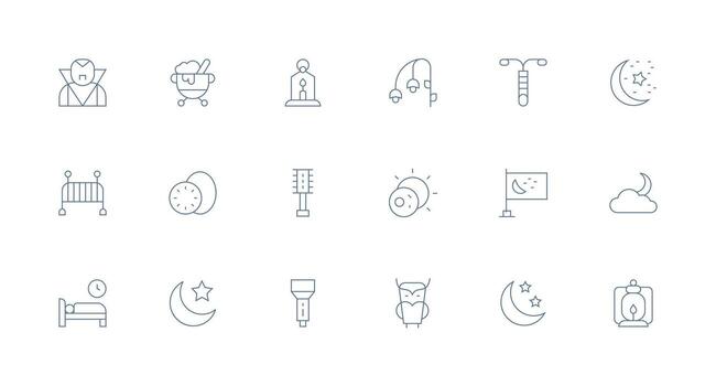 Dark Icon Set with 18 Minimal Line Graphics Flat Icon Set vector