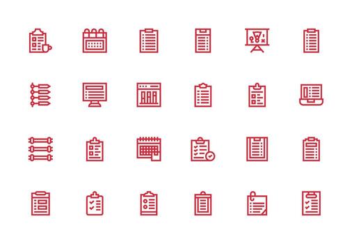 Tareas presentando 24 íconos en grueso línea línea diseño bien estructurado íconos para creativo utilizar vector