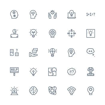 problema resolviendo visual paquete conteniendo 25 medio carrera contorno íconos de múltiples fines icono conjunto vector