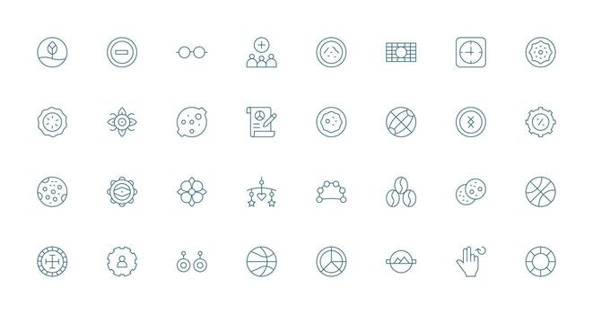 Circle Icon Set with 32 Thin Line Graphics UI Icon Set vector