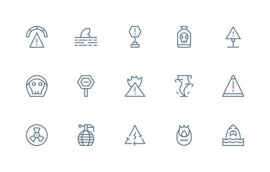 Danger Sign Icon Collection with 15 Regular Line Designs Scalable Icons for Cross-Platform Interfaces vector