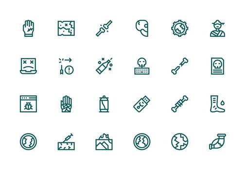 Broken Icon Collection with 24 Thick Line Line Designs Sharp Icons for Presentations vector