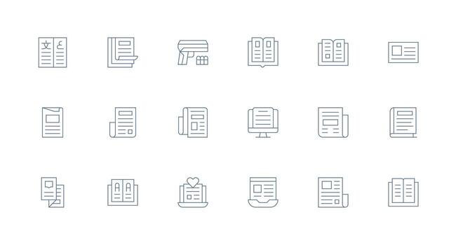 Magazine Design Icons featuring 18 in Minimal Line Style Simple Icons for Interface and Wireframes vector