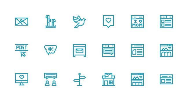 Post including 18 Strong Stroke Line Illustrations Clean Icon Set Icon Pack for UI Projects vector