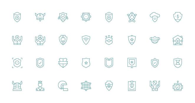 Shield featuring 32 Icons in Thin Line Design Complete Icon Bundle for Web Design vector