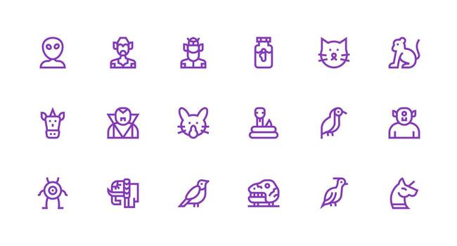 18 Strong Stroke Line Vectors for Creature Theme Flexible Icon System for Web Interfaces