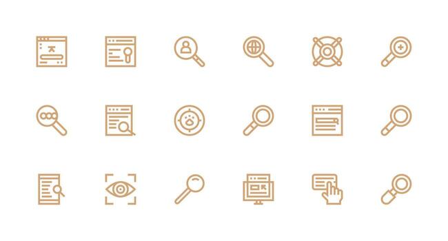 18 Strong Stroke Line Designs for Browse Icons Minimal Icon Set for Interface Projects vector