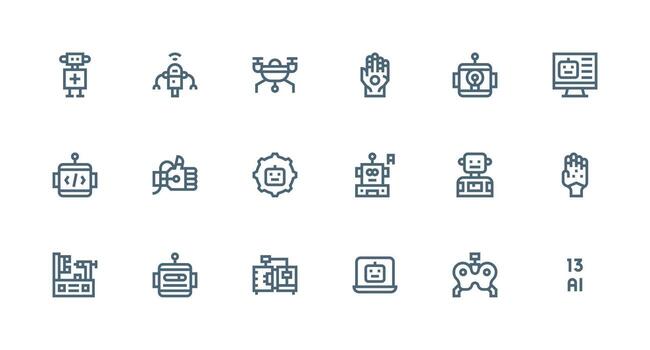 Robotics Design Icons featuring 18 in Strong Stroke Line Style Smart Icon Collection vector