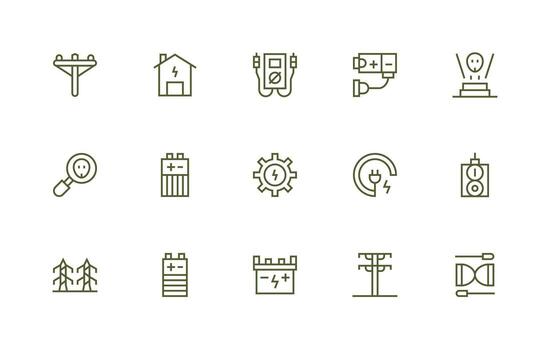 Voltage Icon Set with 15 Regular Line Graphics Simple Icon Pack vector