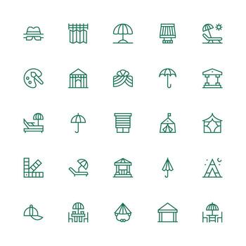 Shade Design Icons featuring 25 in Medium Stroke Outline Style Clear and Concise Icon Set Collection vector