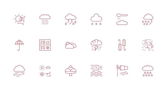 Storm Design Icons featuring 18 in Minimal Line Style Fully Editable Icon Set for Web vector