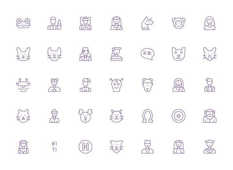 35 Light Line Style Icons from Character Collection High-Resolution Icons for Any Platform vector
