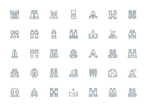 35 Icons for Hiking in Regular Clean Line Format Icon Set for Projects vector