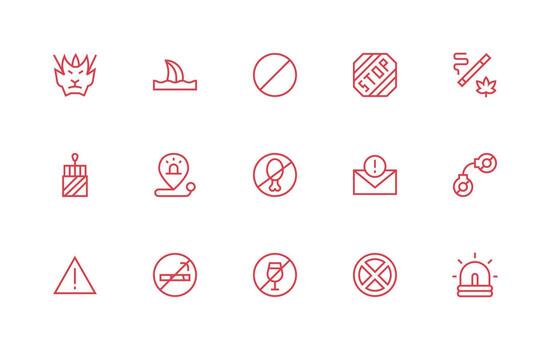Caution Icon Collection with 15 Regular Line Designs All Device Compatible Icon Set vector