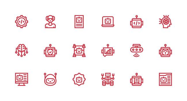 máquina aprendizaje icono conjunto con 18 fuerte carrera línea gráficos aplicación icono paquete vector