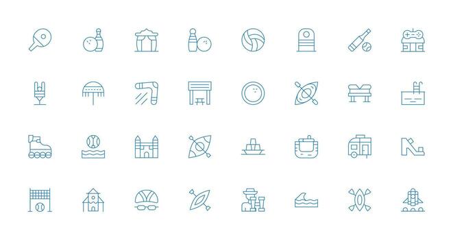 Recreation Icon Set with 32 Thin Line Graphics Quick Access Icons for UI Development vector