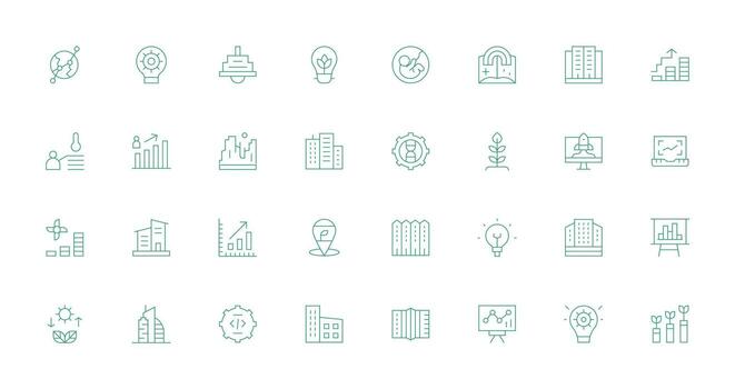 Delgado línea estilo desarrollo íconos con 32 vectores limpiar icono conjunto icono paquete para ui proyectos