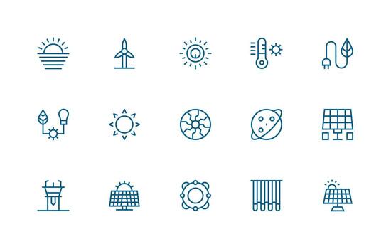 15 regular línea íconos para solar gráficos icono conjunto para proyectos vector