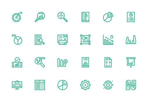 datos análisis visual paquete conteniendo 24 grueso línea línea íconos detallado icono colección para diseño sistemas vector