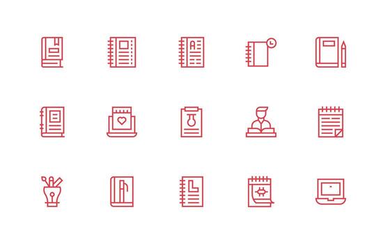 15 cuaderno íconos en regular línea estético todas dispositivo compatible icono conjunto vector