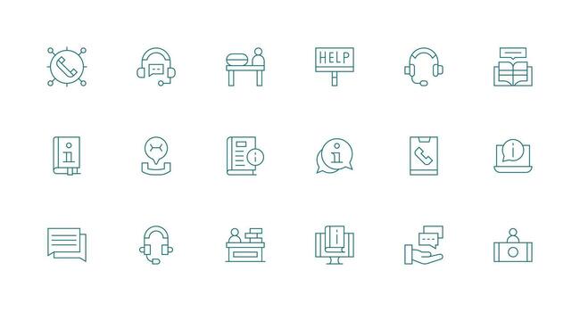 Support Center Set with 18 Minimal Line Icons Quick Access Icons for UI Development vector