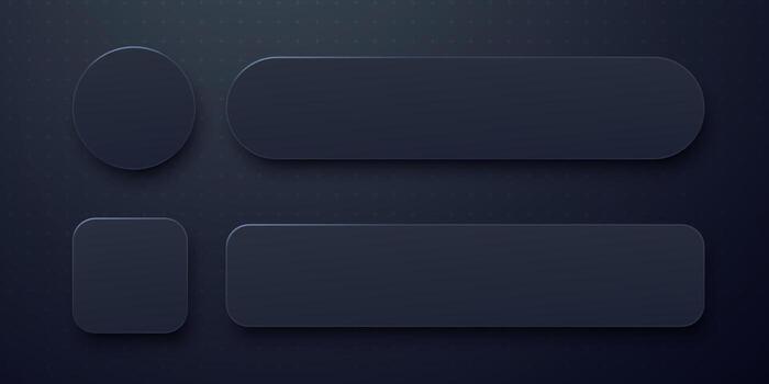 Neomorphic empty placeholder button shapes on a dark background vector