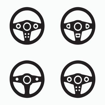Driving simulation wheel solid icons pack vector