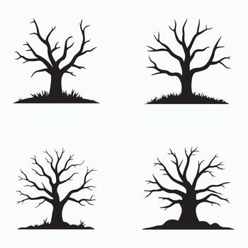 Leafless dead tree black solid set vector