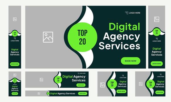 Editable trendy digital agency web bundle banner design for social media post, digital marketing agency web set banner design, fully customizable eps 10 file format vector