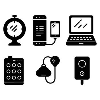 Sleek Black Icons Modern Technology and Gadgets Set for Digital Design, User Interface, and Mobile App Development vector