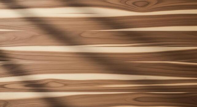 Detailed top-down view of striped wood grain planks with soft, dappled shadows creating a natural, warm background photo