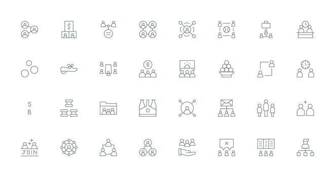 Group Icon Collection with 32 Thin Line Designs Well-Structured Icons for Creative Use vector