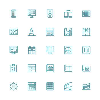 Layout featuring 25 Icons in Medium Stroke Outline Design Icon Pack for Various Themes vector