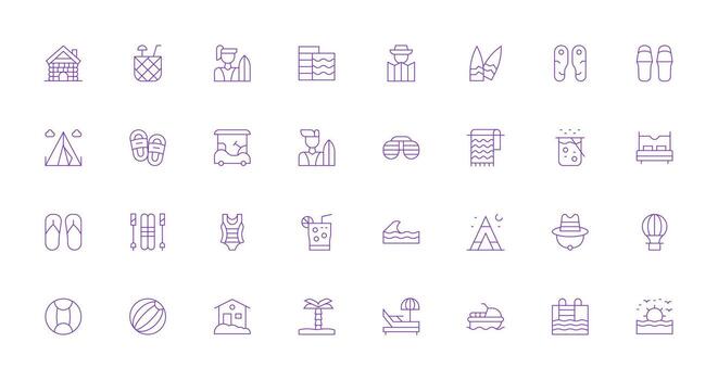 32 Thin Line Style Icons from Vacation Collection Clean Icon Collection for Web Use vector