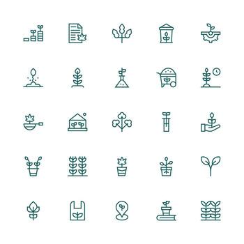planta de semillero diseño íconos presentando 25 en medio carrera contorno estilo icono conjunto para aplicaciones vector