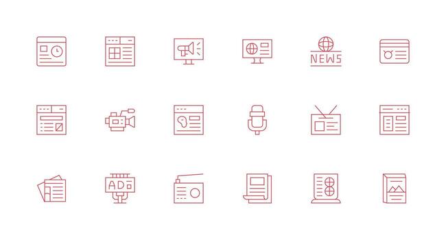 18 Minimal Line Icons for News Graphics Quick Access Icons for UI Development vector