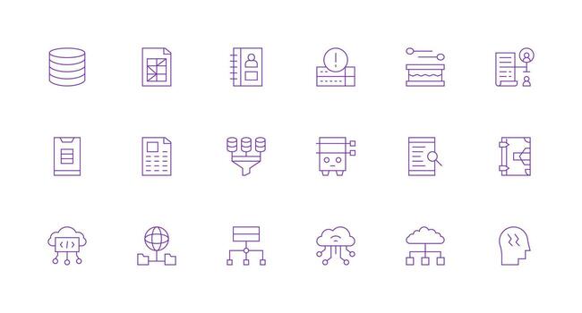 18 Database Icons in Minimal Line Aesthetic Editable Icon Collection vector