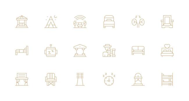 Rest Icon Set with 18 Minimal Line Graphics Balanced Icon Set for Functional Design vector