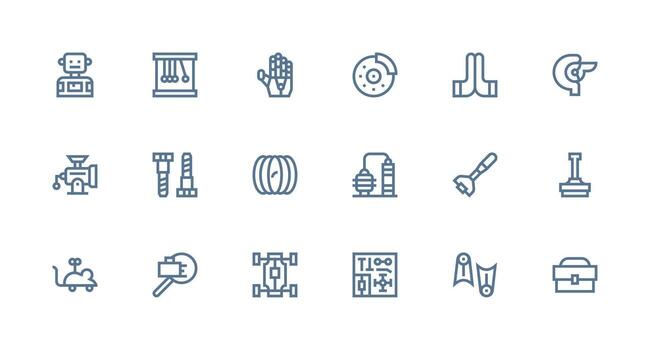 mecánico icono conjunto con 18 fuerte carrera línea gráficos profesional icono paquete para desarrollo trabajo vector