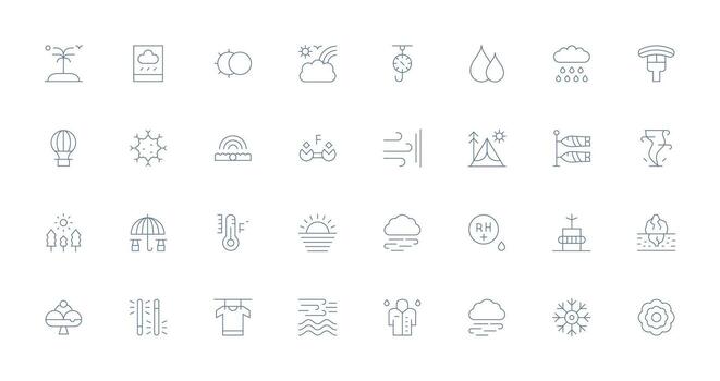32 Thin Line Style Icons from Weather Collection Icon Pack for Various Themes vector