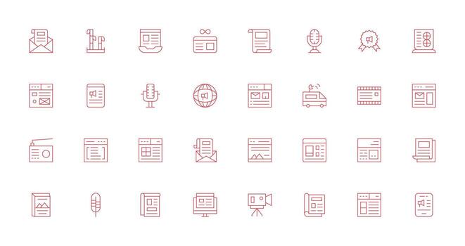 32 Icons for News in Thin Line Format Responsive Icon Set for Flexible Layouts vector