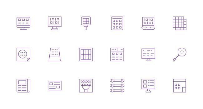 filas icono conjunto con 18 mínimo línea gráficos creativo icono conjunto vector