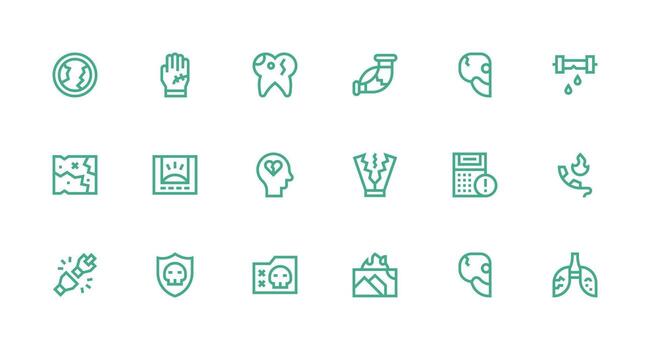 18 Strong Stroke Line Style Icons from Damaged Collection Interface Icons for Daily Use vector