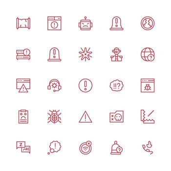 25 Medium Stroke Outline Vectors for Problem Theme Quick Access Icons for UI Development
