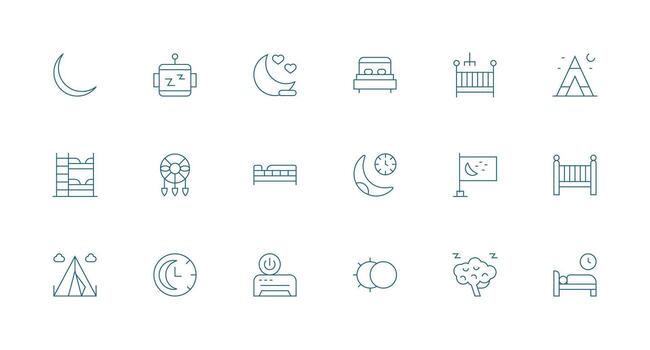 Minimal Line Style Sleep Icons with 18 Vectors Responsive Icon Set for Flexible Layouts