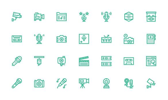 28 Bold Line Icons for Recording Graphics Essential Icons for Rapid UI Building vector