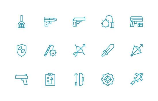 Regular Line Style Tactical Icons with 15 Vectors Clear and Concise Icon Set Collection