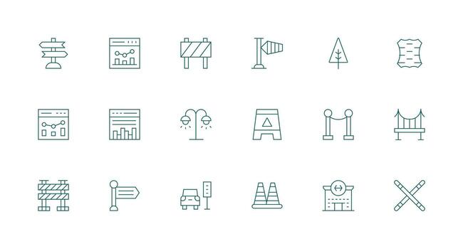 Traffic Design Icons featuring 18 in Minimal Line Style Web Icon Collection vector