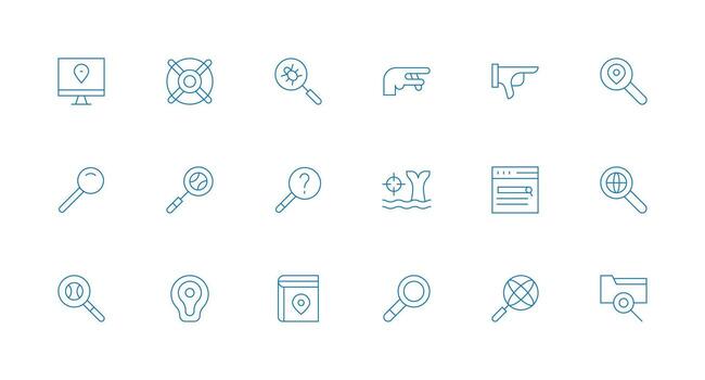 Locate Design Icons featuring 18 in Minimal Line Style Simplified Icon Pack for Visual Tools vector